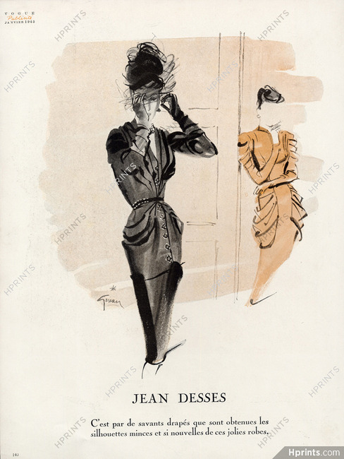 René Gruau 1945 Jean Dessès, Vogue Libération