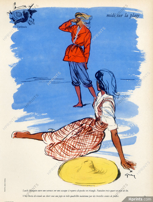 René Gruau 1946 Lucile Manguin & Véra Boréa, beachwear
