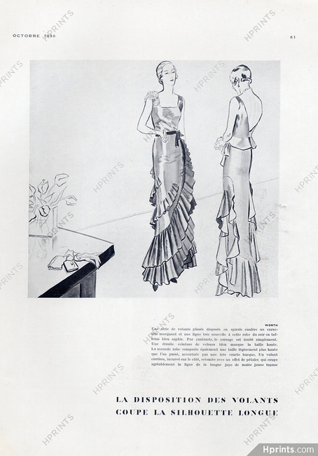 Worth (Couture) 1930 Volants plissés, Evening gown