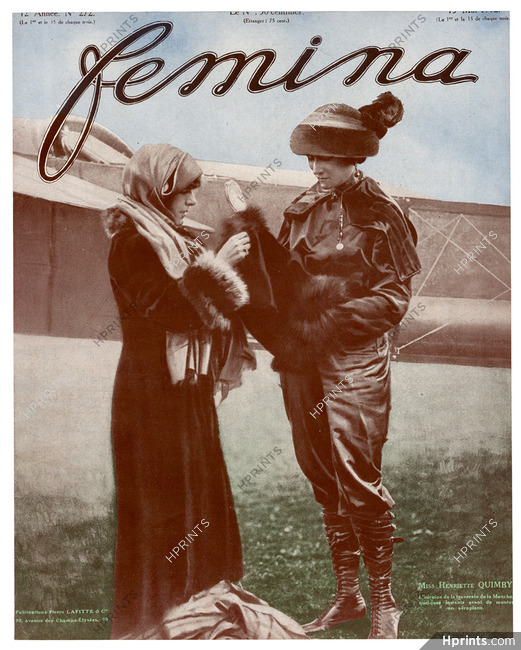 Miss Henriette Quimby (Harriett Quimby) 1912 Female Aviator, Femina cover