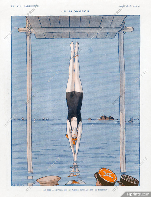 André Edouard Marty 1918 "Le plongeon" bathing beauty