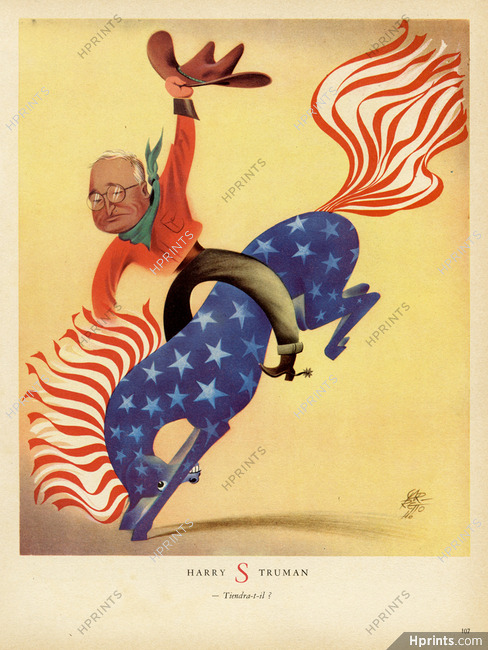 Garretto 1946 Harry S Truman, caricature, cowboy, United-States of America