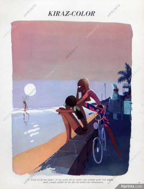 Edmond Kiraz 1969 Les Parisiennes, Beach, Sunset, Kiraz-Color