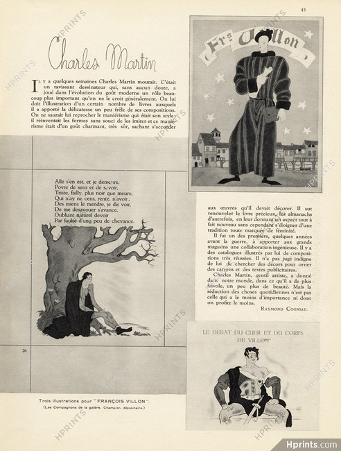 Charles Martin, 1935 - Hommage, Illustrations François Villon, Text by Raymond Cogniat