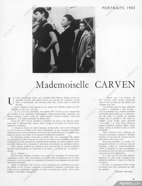 Mademoiselle Carven, 1955 - Portrait, Fabienne as model, Text by Elisabeth Mockers