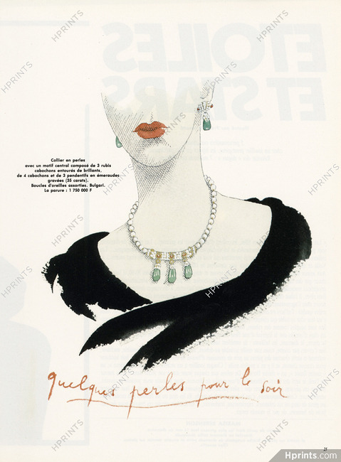 Pierre Le Tan 1983 Quelques perles pour le soir, Pearls, Necklace, Earrings, Bulgari