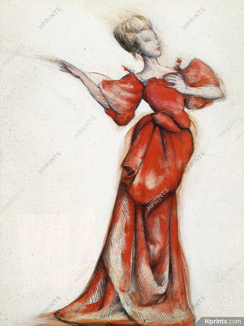 Thierry Mugler 1983 La Traviata, Gabriel Pascalini, Fashion illustration