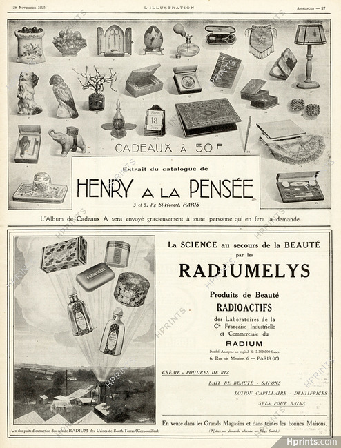 Radiumelys 1925 Produits de Beauté Radioactifs !