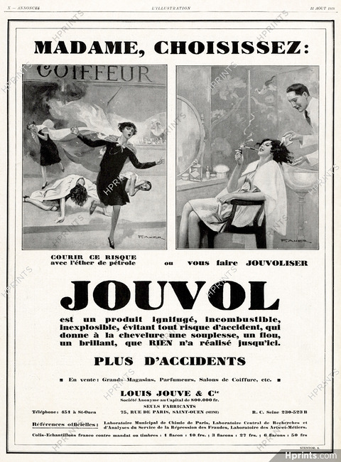Jouvol - Louis Jouve & Cie (Hair Care) 1928 Hairdresser, cigarette holder, F. Aher