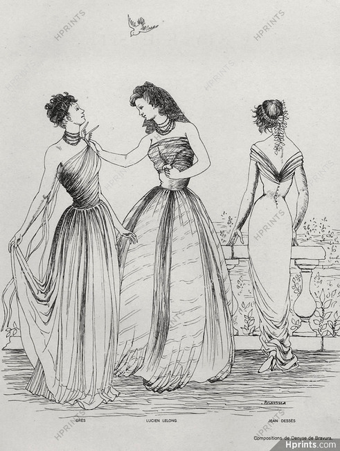 Denyse de Bravura 1947 Grès, Jean Dessès & Lelong, Fashion Illustration, Evening Gown