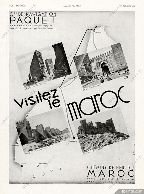 Compagnie de Navigation Paquet 1933 Visitez le Maroc, J. Tonelli