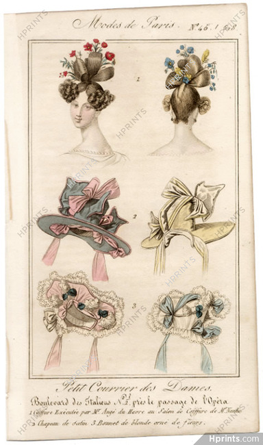 Petit Courrier des Dames 1827 N°518 Modes de Paris Julie Ribault, Hats