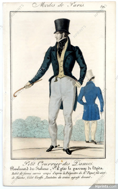 Petit Courrier des Dames 1827 N°501 Modes de Paris, Men's Clothing