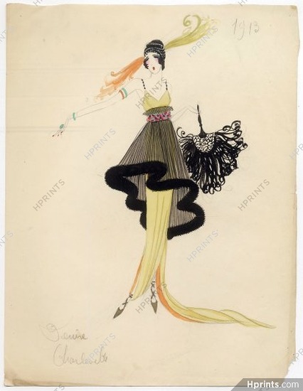 Denise Charleville 1925 Original Fashion Drawing, "Salon de la Mode par les Artistes", Art deco