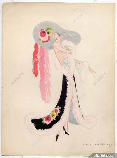 Denise Charleville 1929 Original Fashion Drawing, "Salon de la Mode par les Artistes"