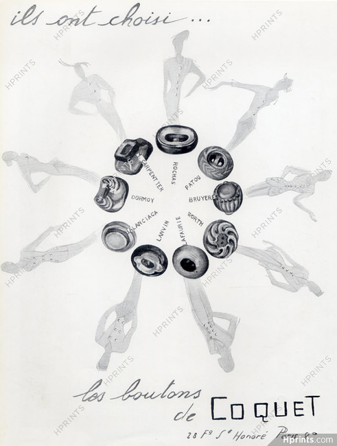 Coquet (Buttons) 1946 Mad Carpentier, Patou, Lafaurie, Dormoy, Balenciaga, Bruyère, Worth, Lanvin, Rochas