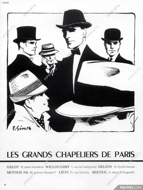 Pierre Simon 1963 Gélot, Willoughby, Motsch, Berteil, Léon, Delion (Men's Hats)