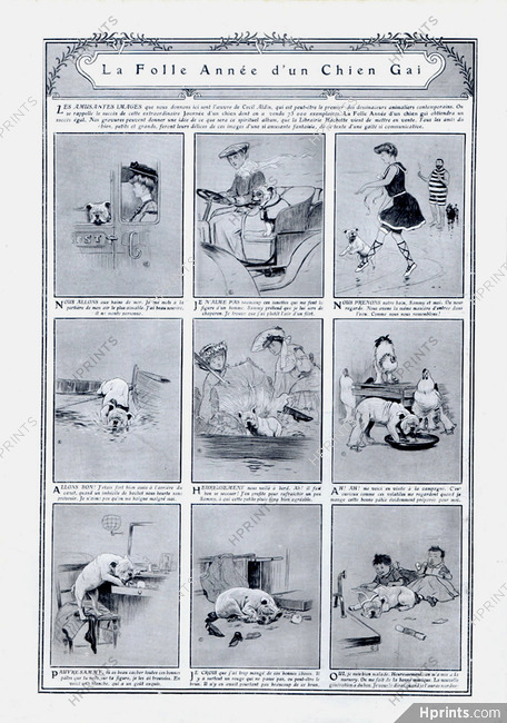 Cecil Aldin 1906 "La folle année d'un chien gai", comic strip, English bulldog