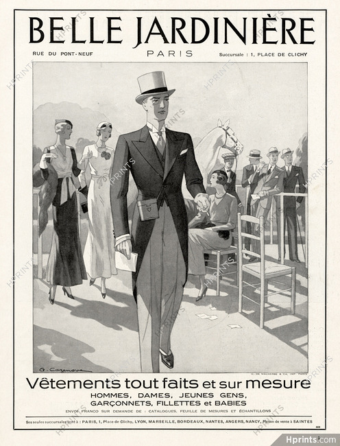 Belle Jardinière 1933 Horse Race, Men's clothing, Cazenove
