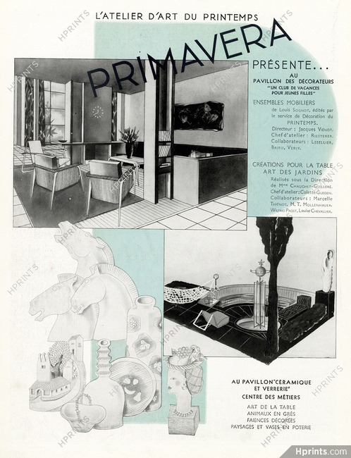 Au Printemps 1937 Atelier d'Art Primavera, Céramique et Verrerie