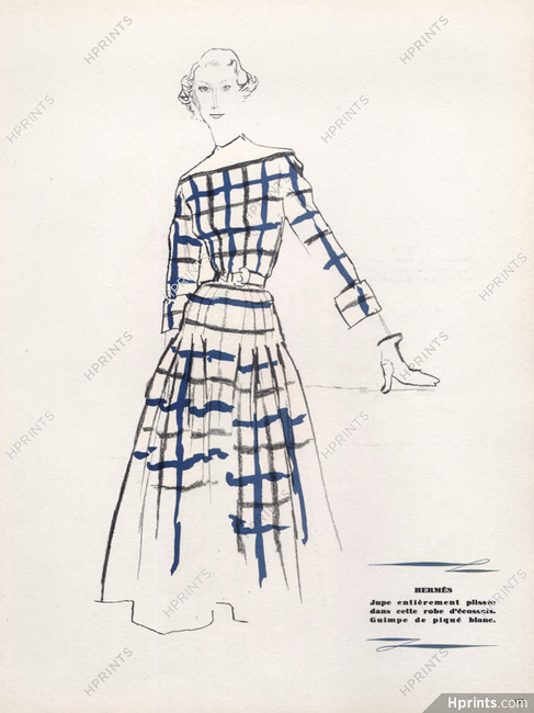 Hermès (Couture) 1949 Robe d'écossais