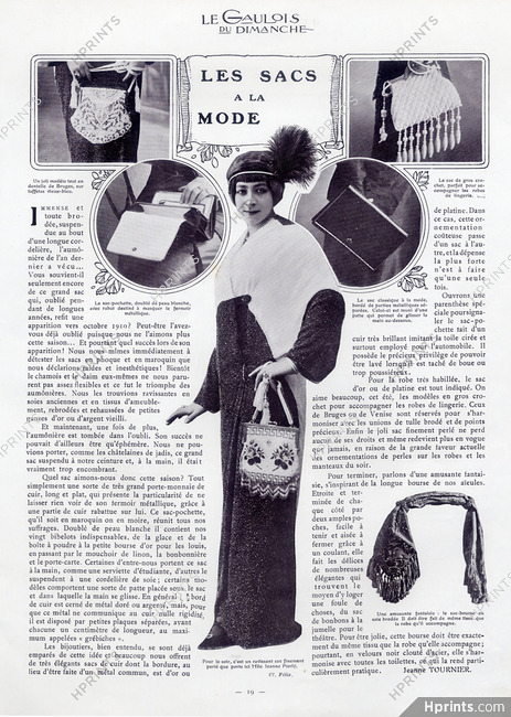Jeanne Pierly (model) 1912 Handbag, crochet bag, embroidered and beaded bag, Photo Félix