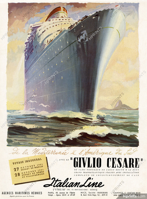 Italian Line (Ship company) 1951 Givlio Cesare Transatlantic Liner