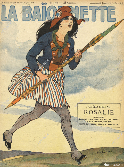 Fabiano 1916 Rosalie, Woman Soldier, Pencil as weapon, La Baïonnette cover