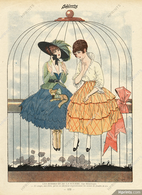 Hérouard 1915 Horrors of War, Bird Cage, Elegant Parisienne