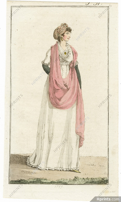Journal des Luxus und der Moden 1799, Empire style gown Chemise, Hand-colored engraving