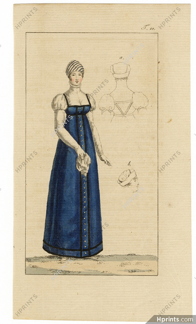 Journal des Luxus und der Moden c.1800 n°10, Empire Blue Dress, Hand-colored engraving
