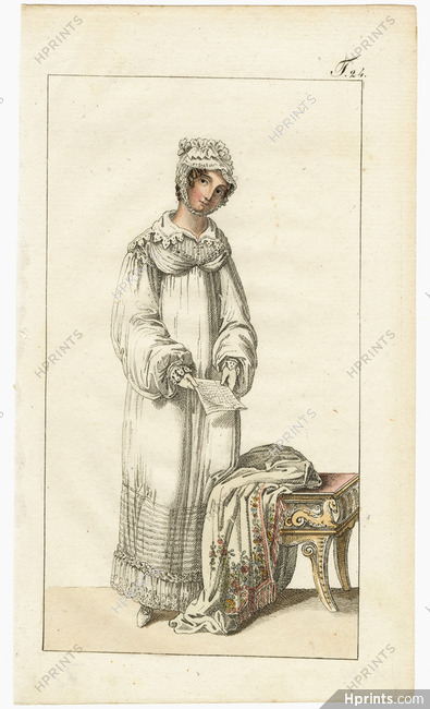 Journal des Luxus und der Moden c.1800 n°24, Night Dress Sleepwear, Furniture, Empire, Hand-colored engraving