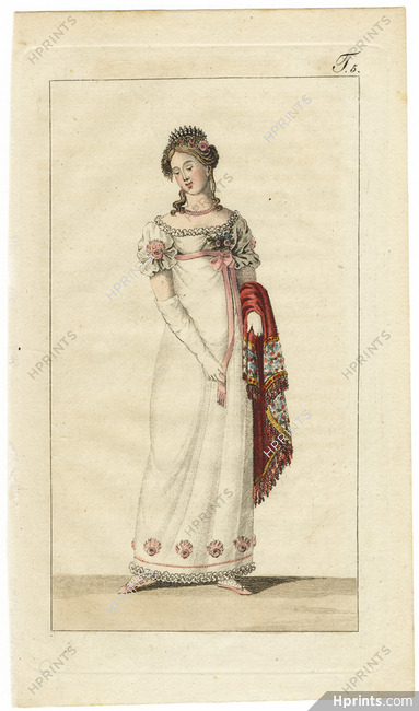 Journal des Luxus und der Moden c.1800 n°5, Romantic dress gloves, Cachemire, Empire, Hand-colored engraving