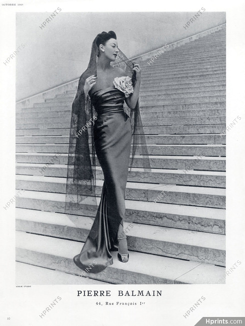 Pierre Balmain 1948 Rose Clip, Strapless Dress