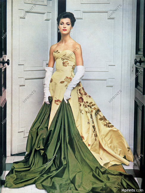Pierre Balmain 1956 Photo Henry Clarke, Labbey, Strapless Dress