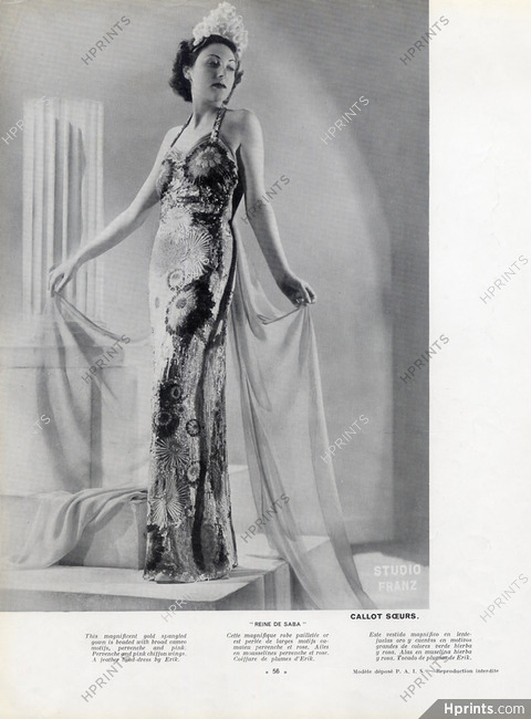 Callot Soeurs 1937 Evening Gown, Photo Studio Franz, Erik (millinery)