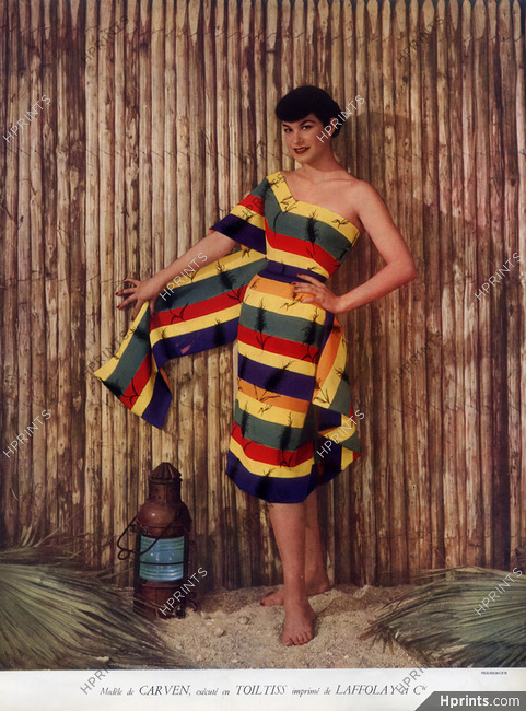 Carven (Couture) 1951 Photo Seeberger, Laffolay & Cie (Fabric), Beachwear