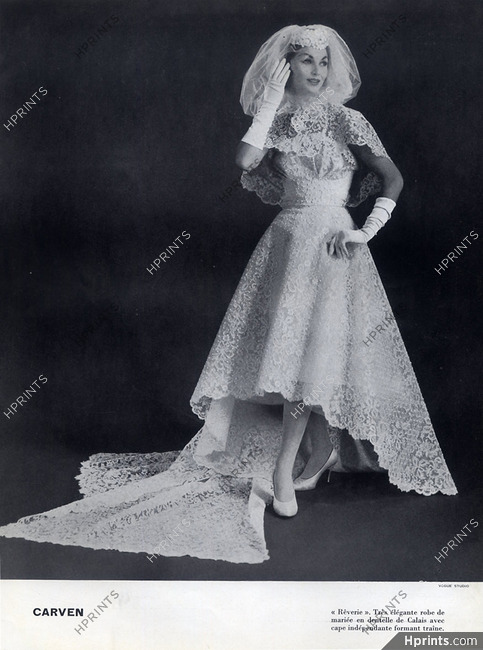 Carven (Couture) 1959 Wedding Dress, Embroidery Lace