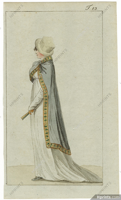 Journal des Luxus und der Moden circa 1800 n°23, Square Hat, Hand-colored engraving