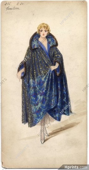 Doeuillet (Couture) 1916 Original Fashion Drawing "Venitien", gouache. 24 Place Vendôme
