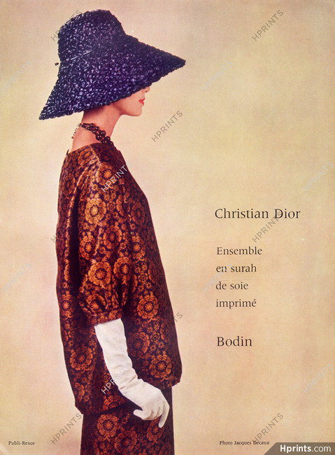 Christian Dior - Yves Saint Laurent Printemps 1960 Ensemble en surah de soie, Bodin, Photo Jacques Decaux
