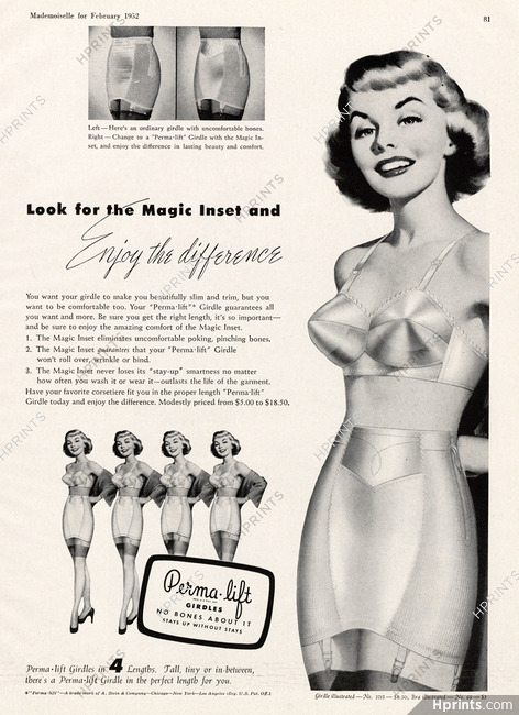 1952 woman's Perma lift brassiere bra stitched padded cup vintage fashion  ad