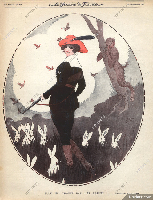 César Giris 1919 Huntress, Faun, Rabbits