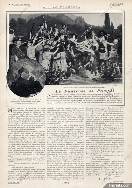 La Danseuse de Pompéï, 1912 - Cléo de Mérode Mrs Mariquita (Portrait), Photo Bert, Texte par Ricou