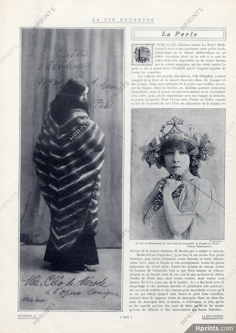 Fourrures Max Auspitz (Fur Coat) 1912 Cléo De Mérode (Model) Sarah Bernhardt Portrait
