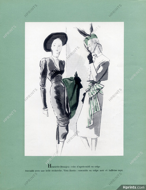 Henriette Beaujeu & Véra Boréa 1946 Robe et ensemble en crêpe noir, André Delfau