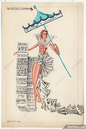 Marcel Escoffier 1934 "Le Kiosque à Journaux" (The Newspaper Kiosk), Original Costume Design