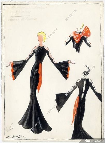 Marcel Escoffier 1956 "Maison de couture", Original Costume Design for "Le Couturier de ces Dames" by Jean Boyer