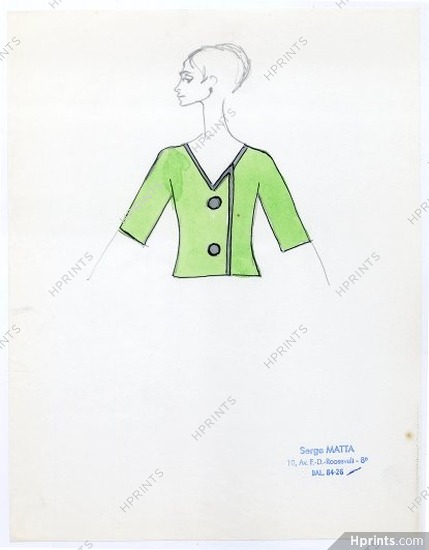 Serge Matta 1960 Fashion House Paris, Original Fashion Drawing N°30