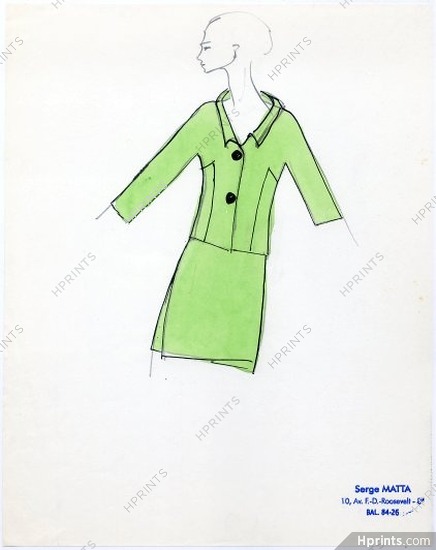 Serge Matta 1960 Fashion House Paris, Original Fashion Drawing N°31